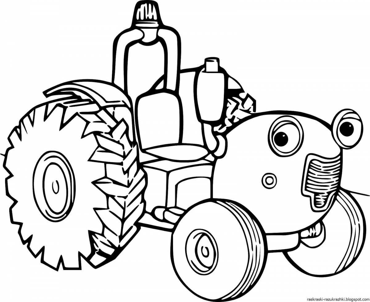 Coloring page of a cheerful tractor for children