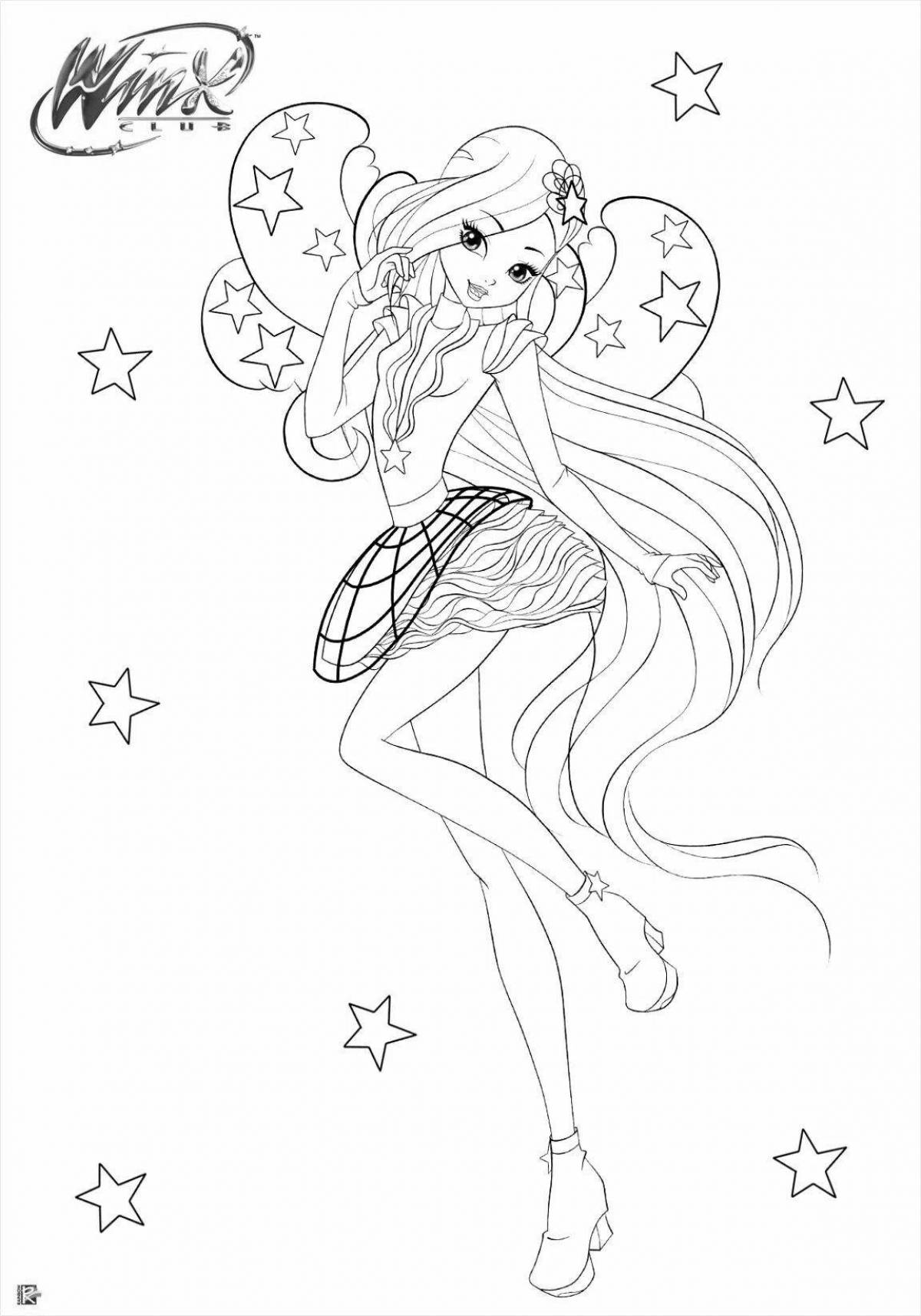 Coloring book glowing winx space