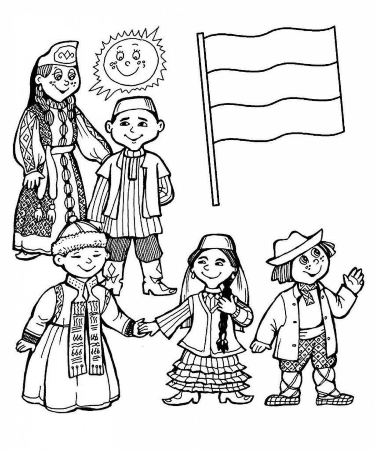 Holiday coloring of different nationalities