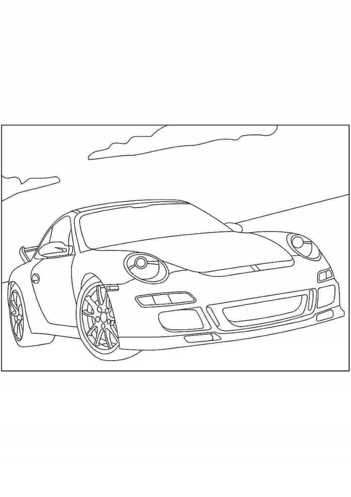 Анимированная страница раскраски автомобиля porsche