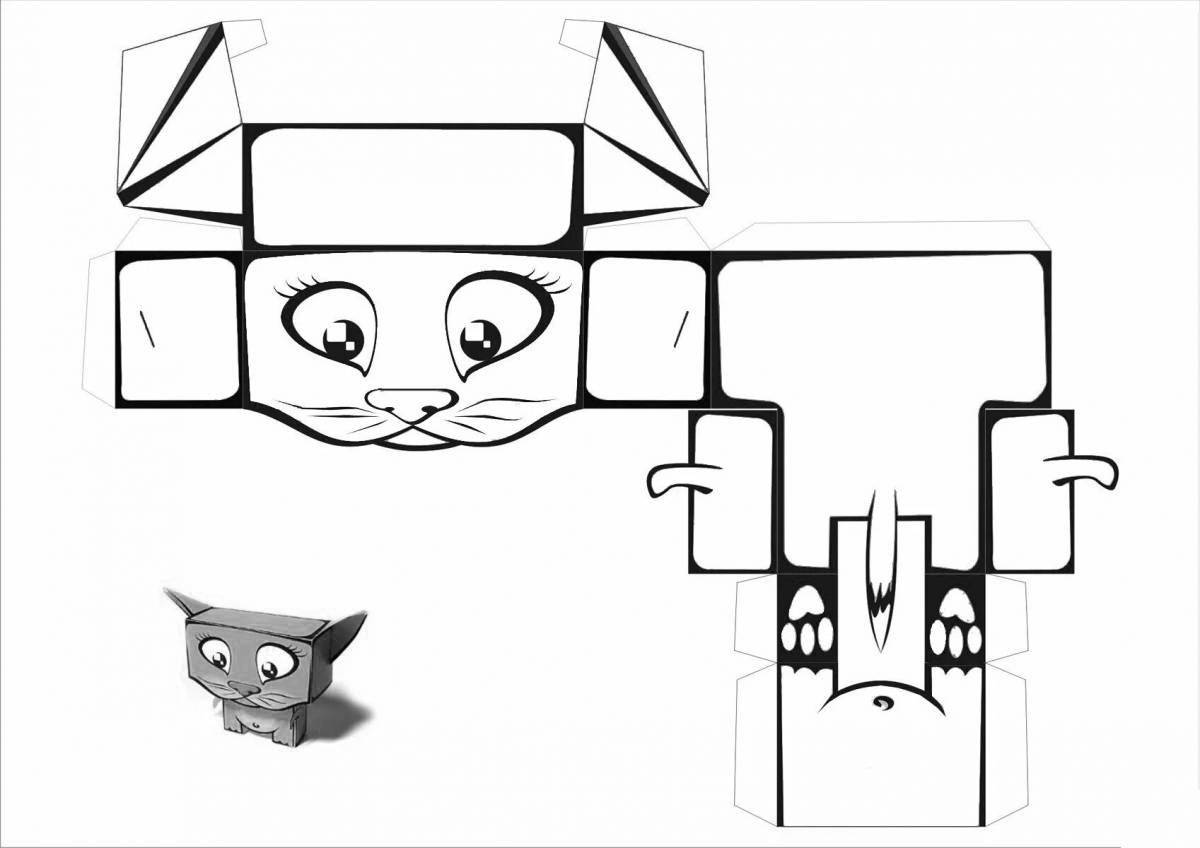 Adorable square cat coloring page