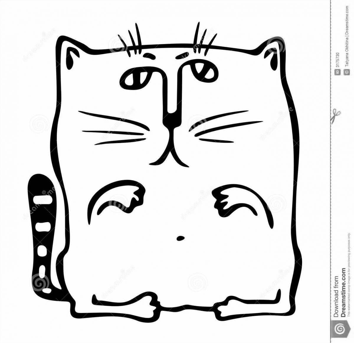 Happy square cat coloring page