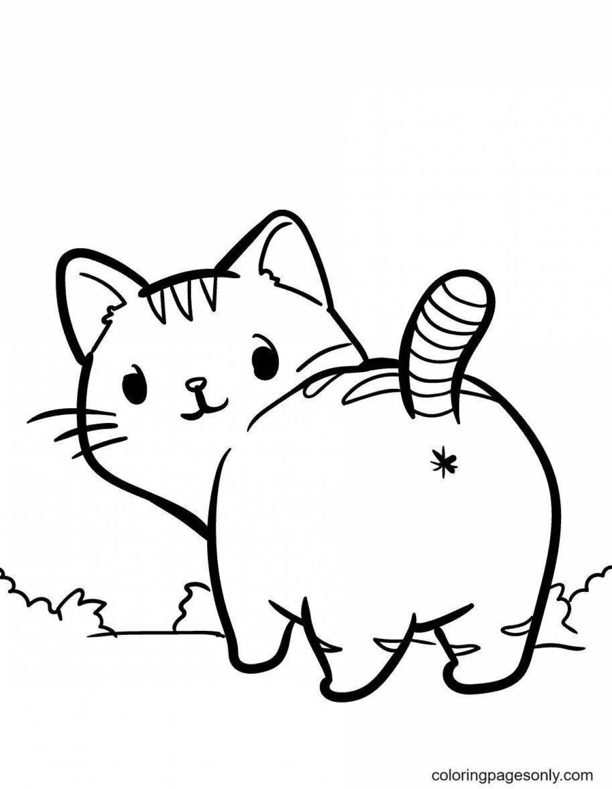 Curious square cat coloring page