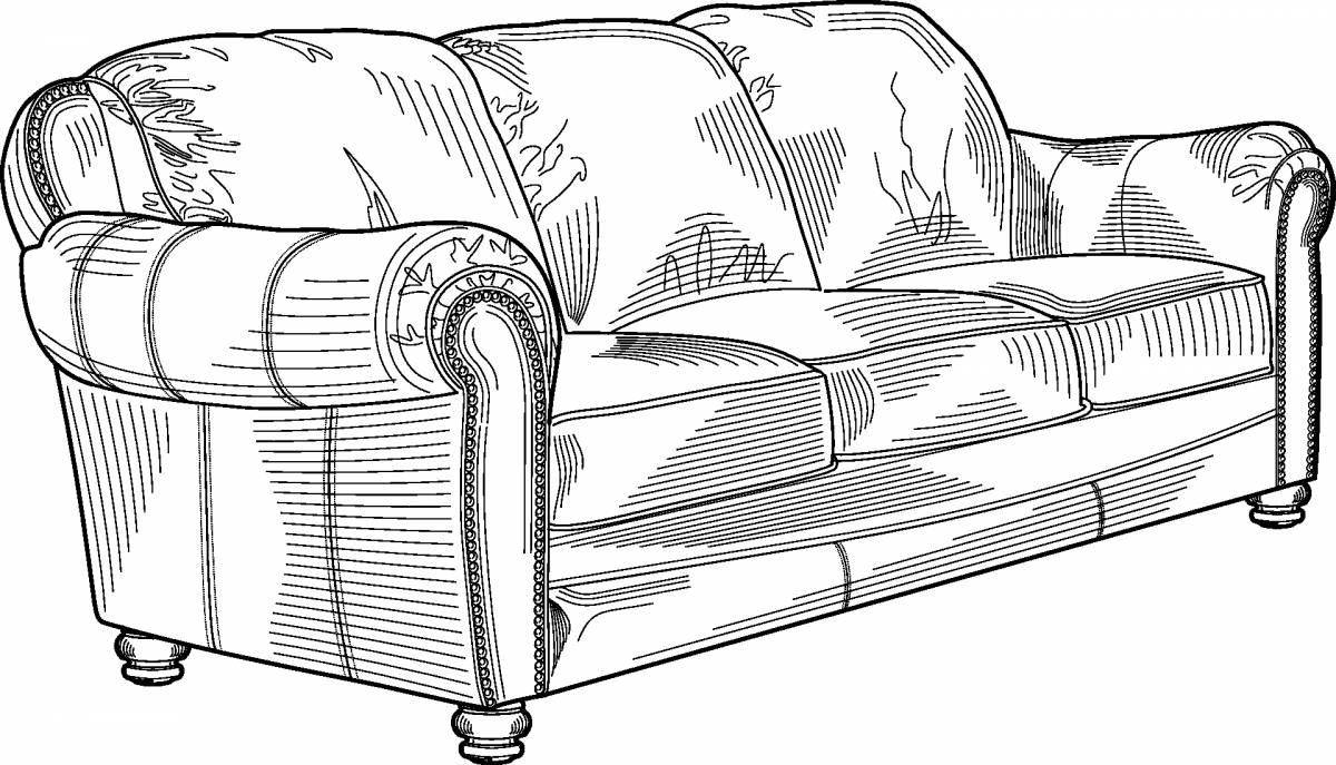 Веселая страница раскраски диван-стул