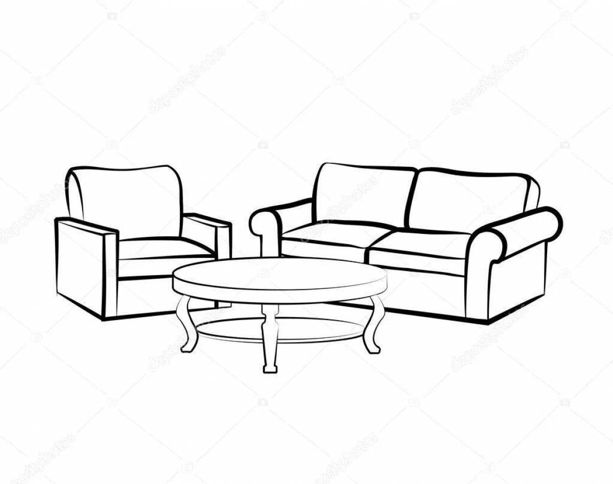 Раскраска удобный диван-стул