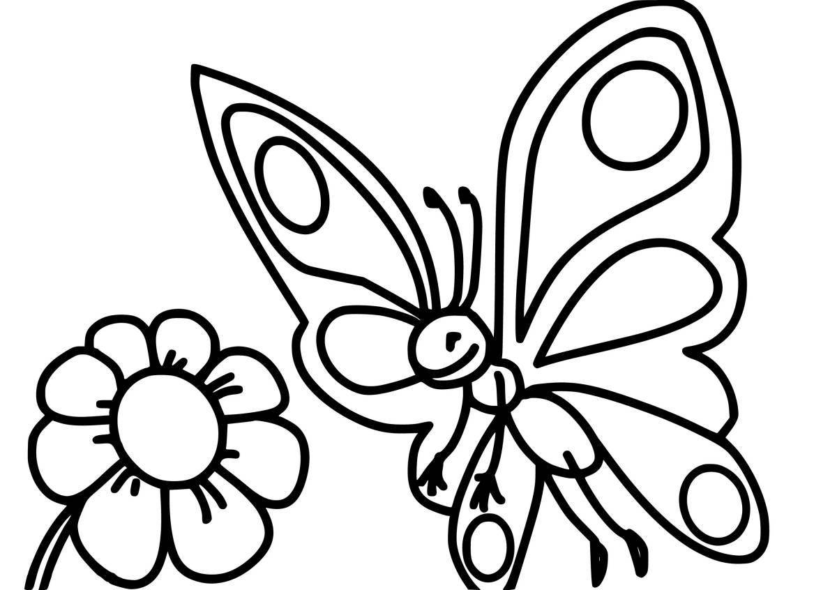 Coloring book fluttering butterfly