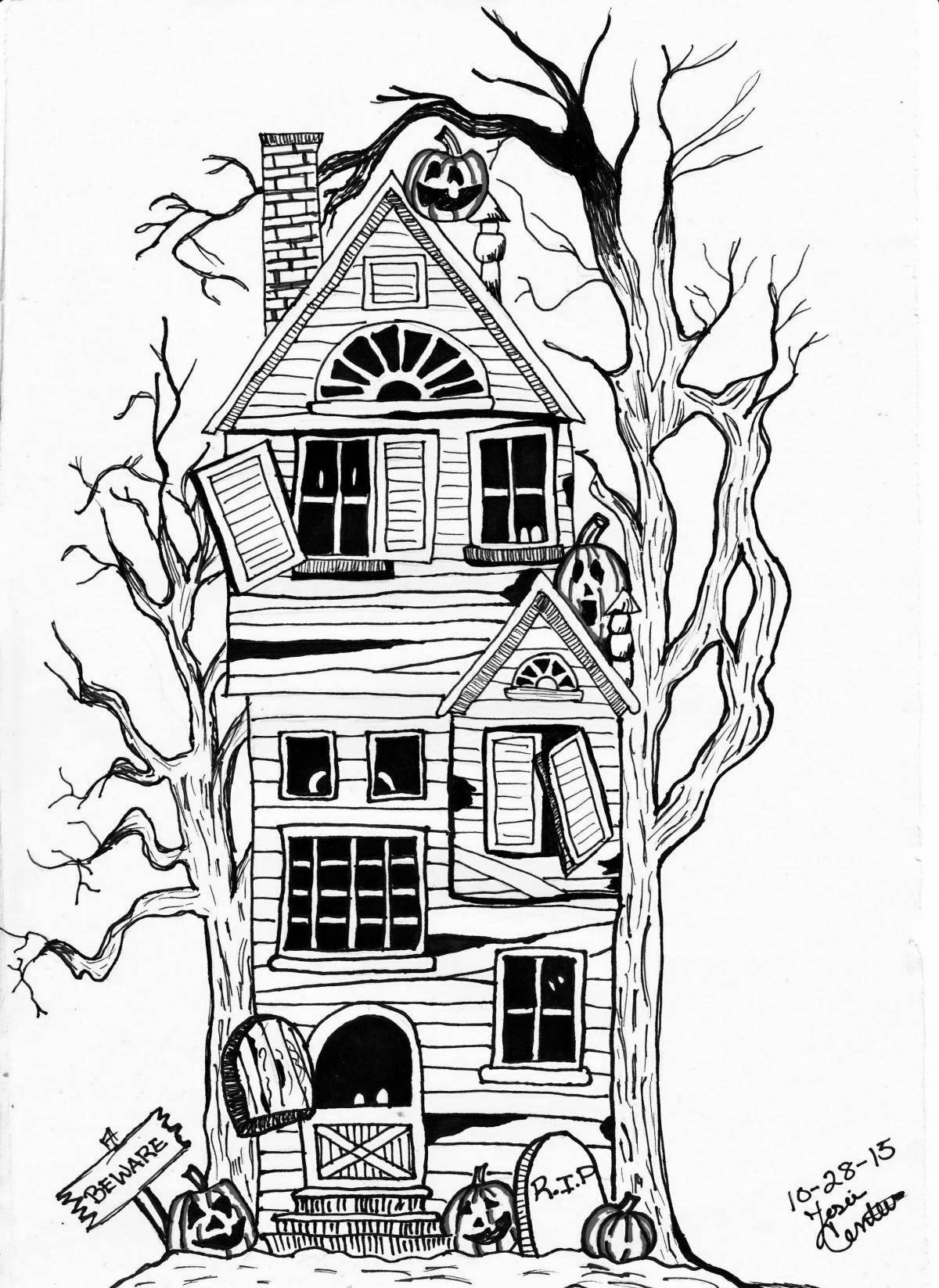 Colouring creepy scary house
