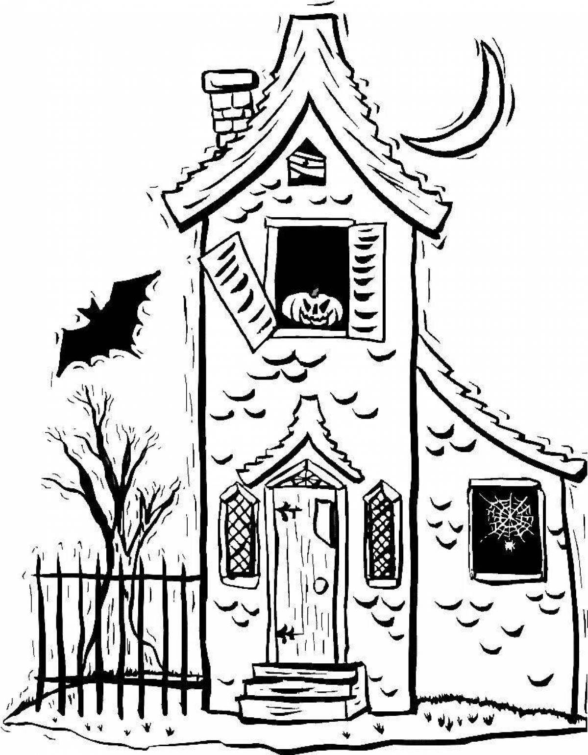 Раскраска пугающий дом с привидениями