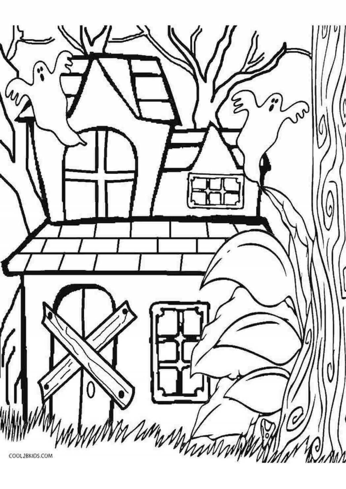 Creepy menacing house coloring page