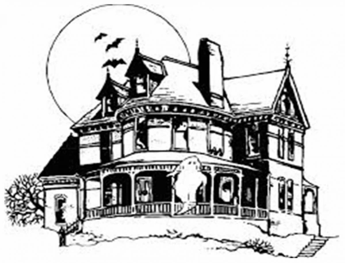 Creepy terrifying house coloring page