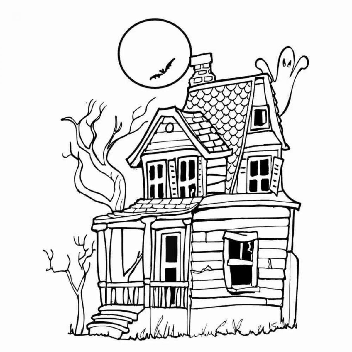 Coloring page menacing scary house