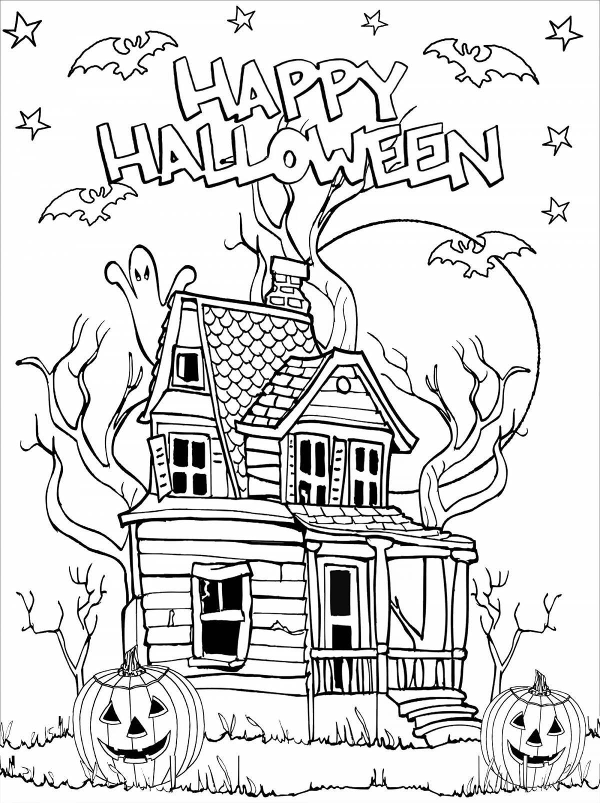 Creepy shuddering house coloring page