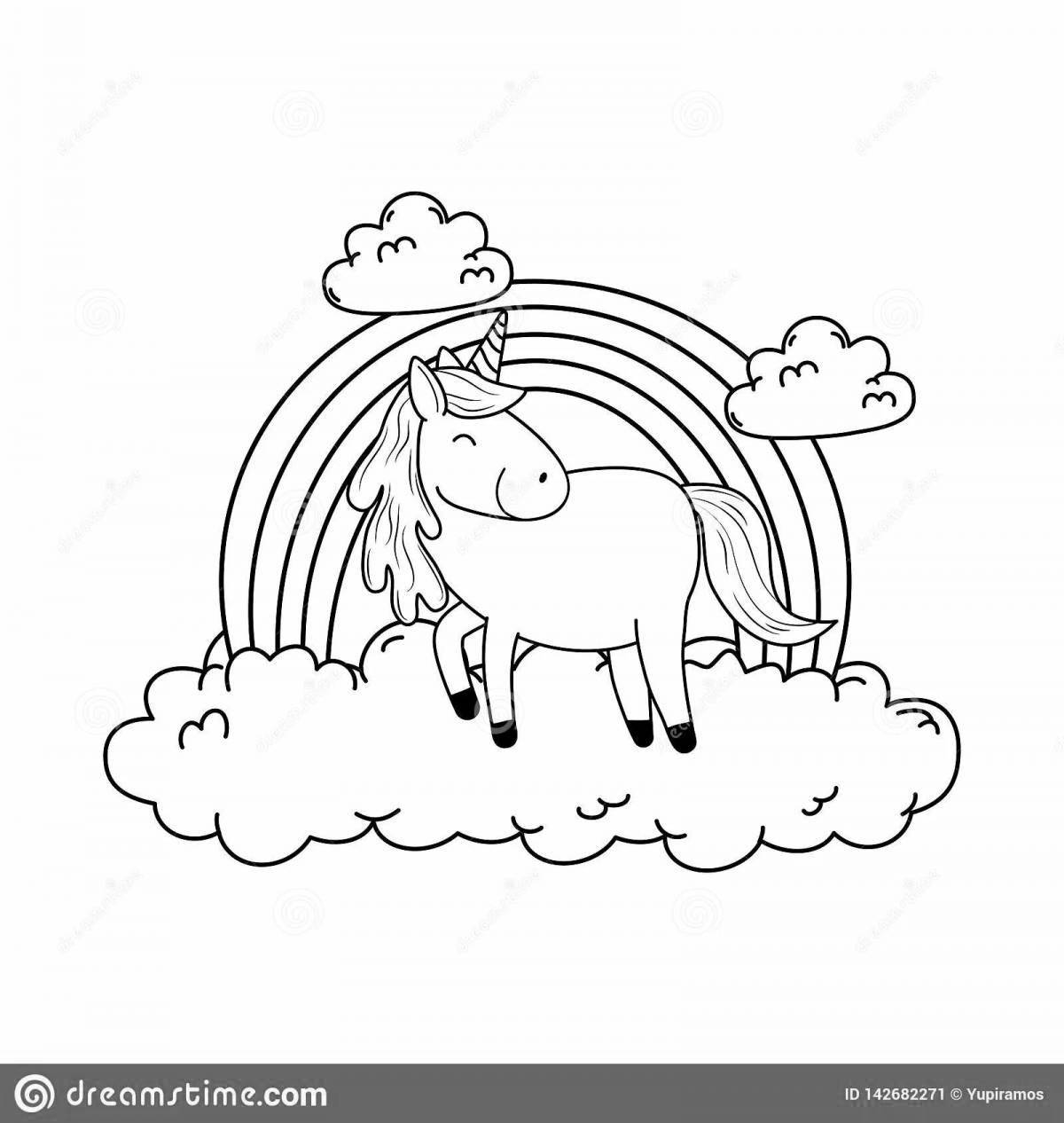 Radiant coloring page unicorn cloud