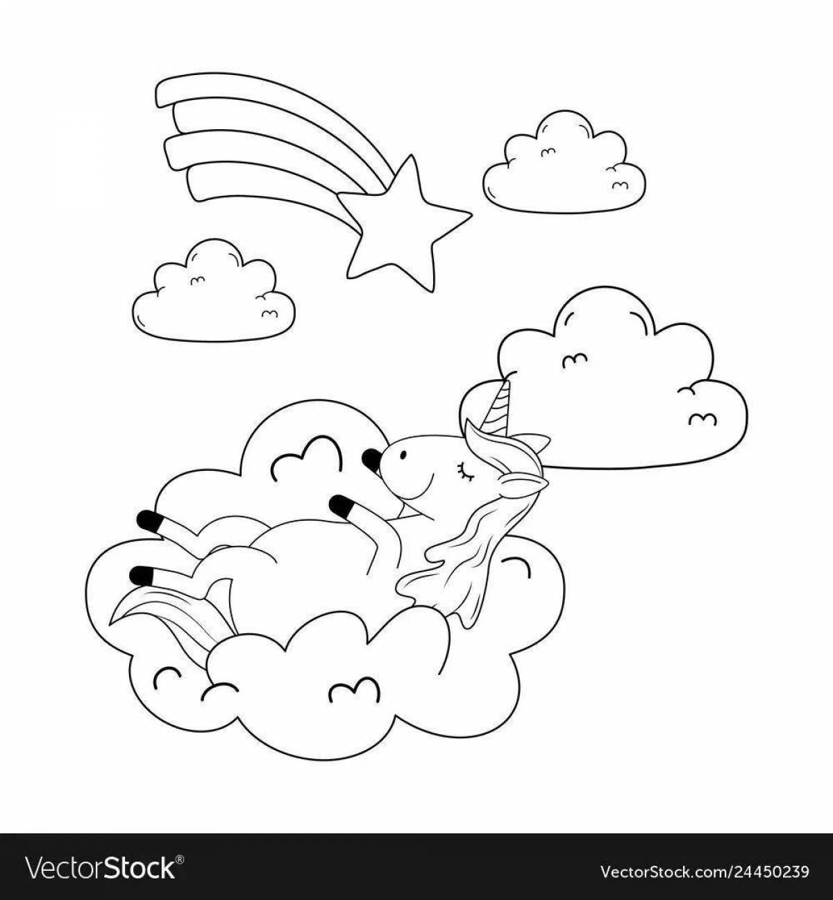 Игривая раскраска unicorn cloud