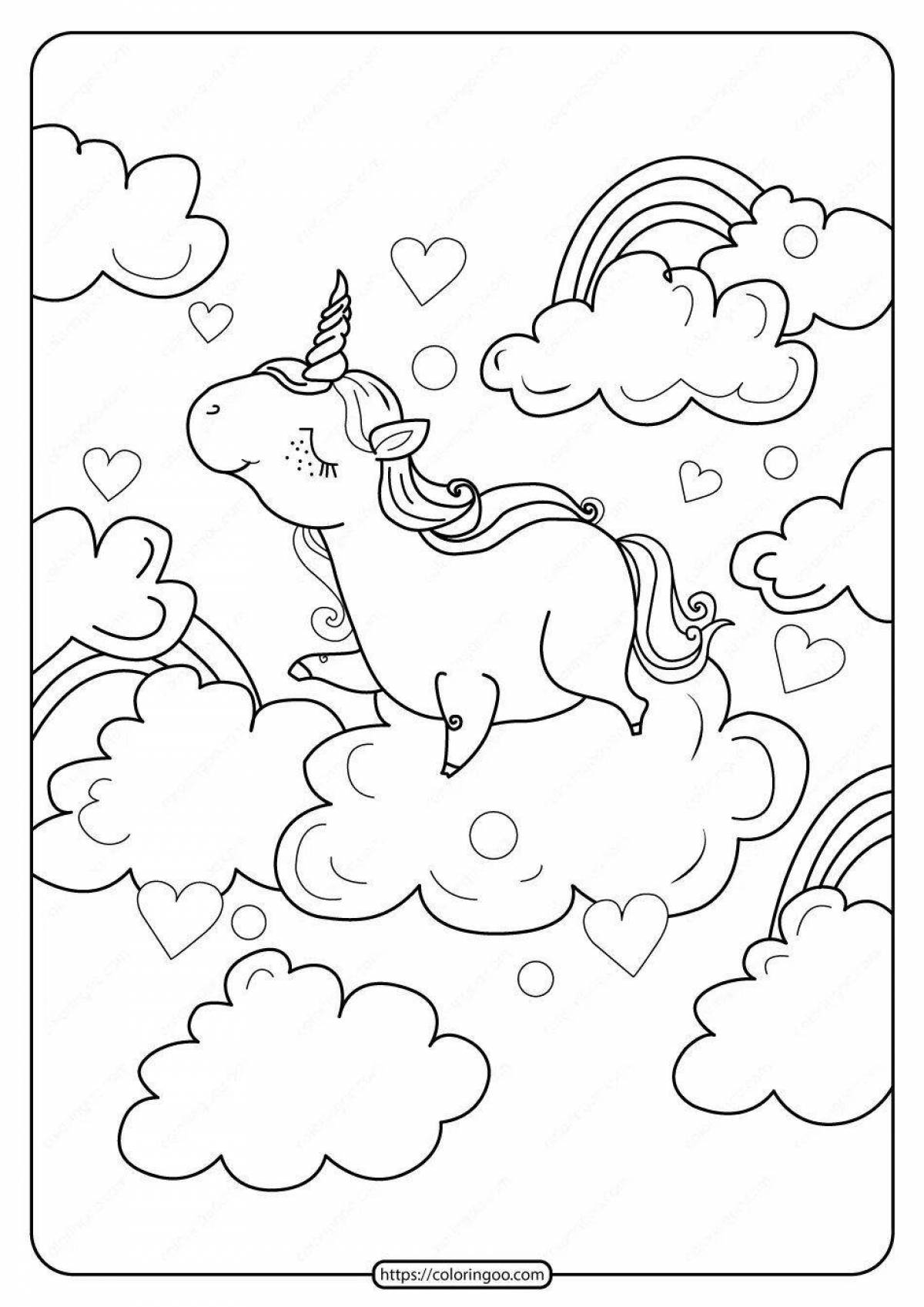 Mystical coloring unicorn cloud