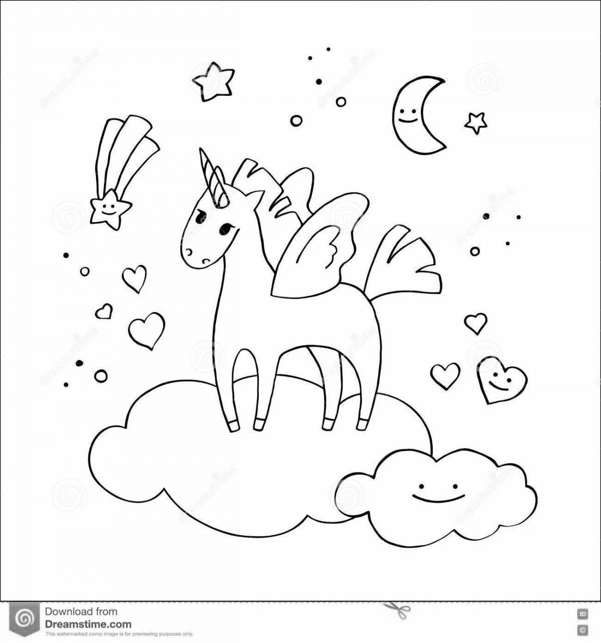 Magic coloring unicorn cloud