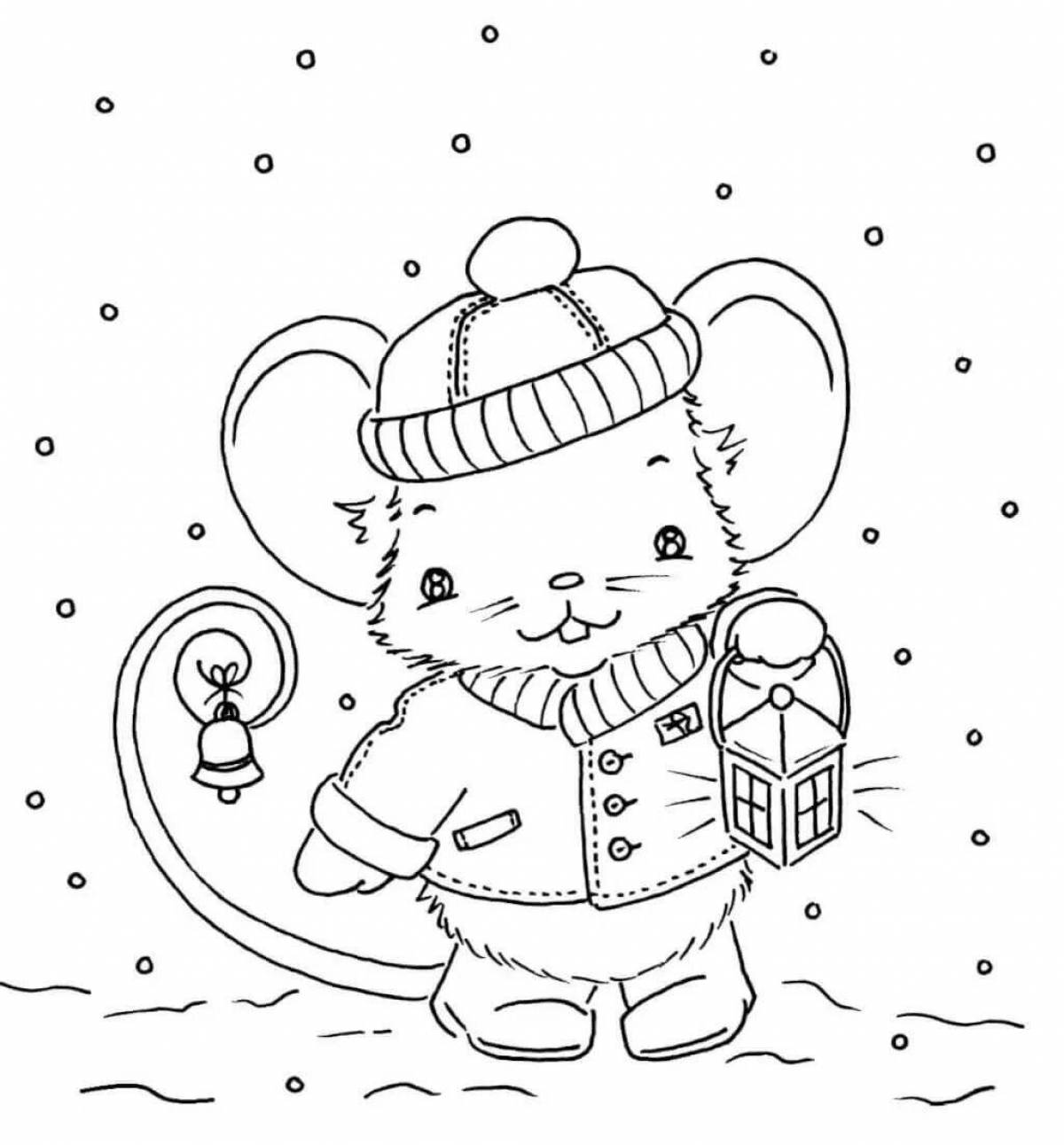 Snow-covered mouse in winter