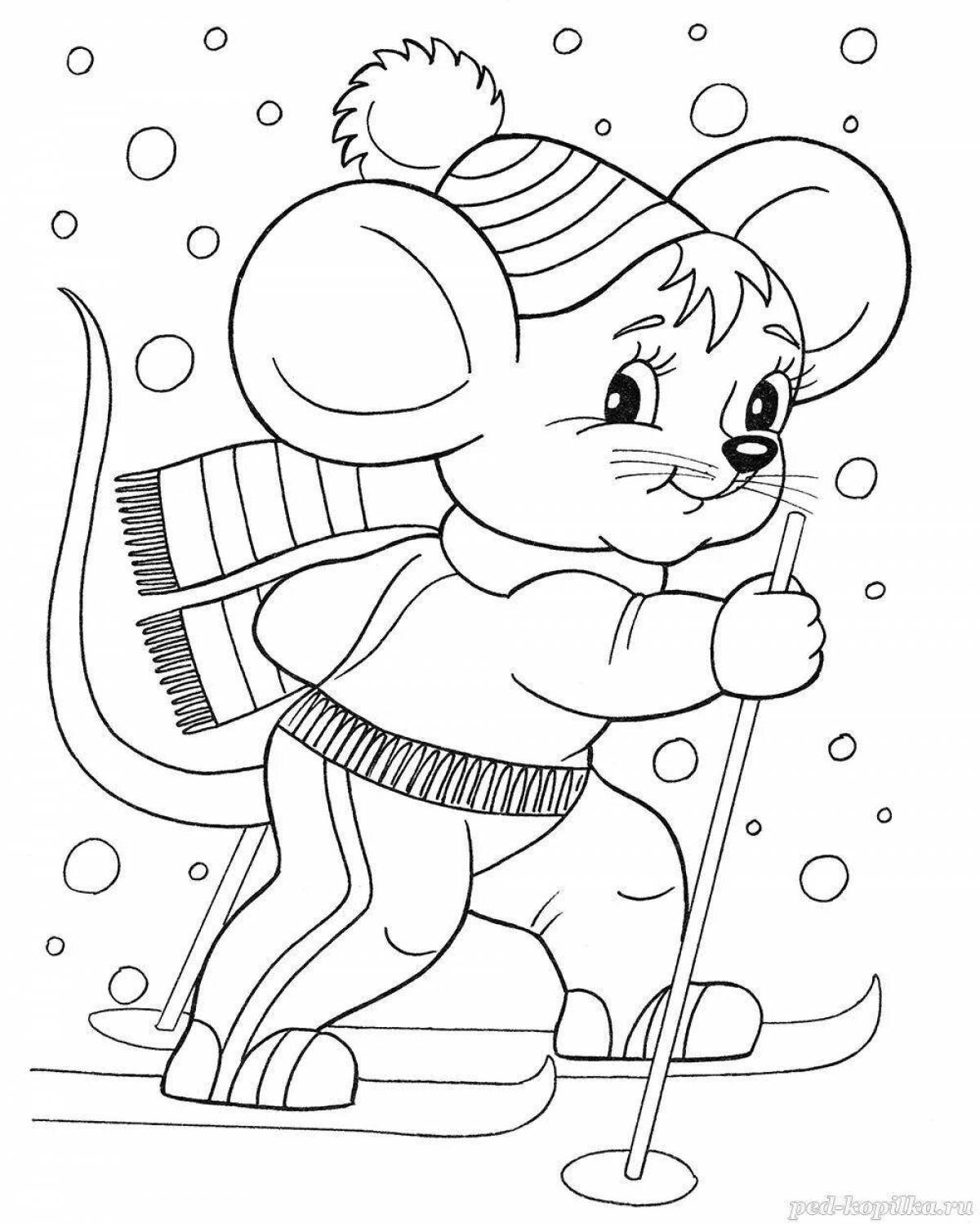 A mouse clinging to an icicle in winter