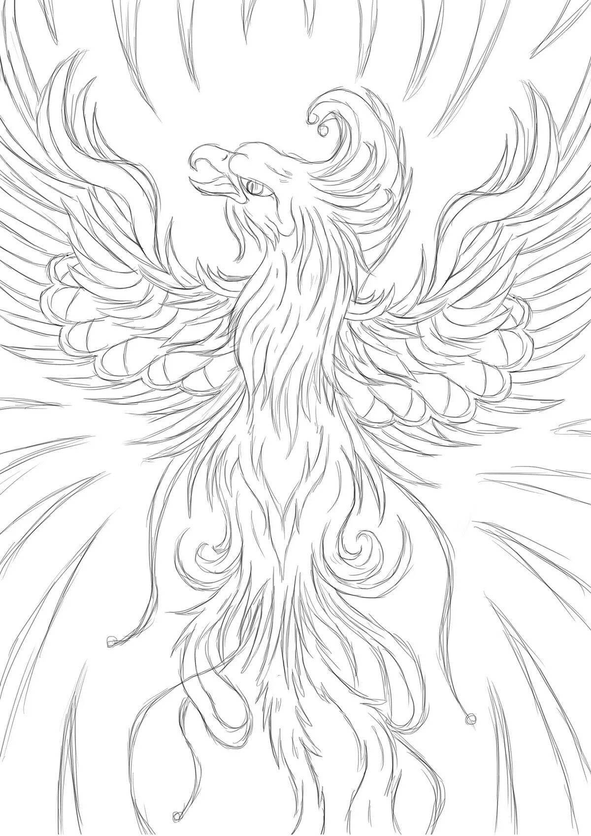 Adorable cartoon phoenix coloring book
