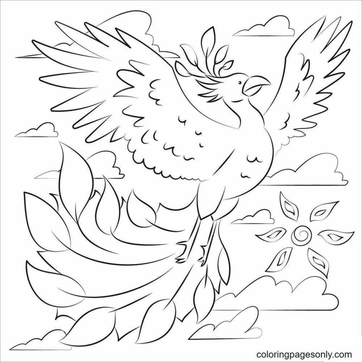 Coloring book cheerful phoenix cartoon