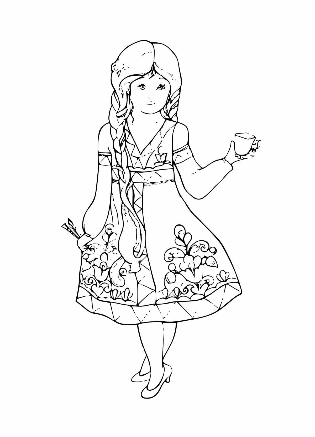 Radiant Russian girl coloring book