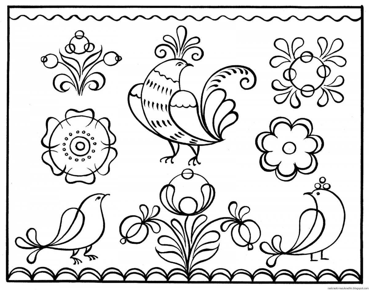Coloring book funny Gorodets bird