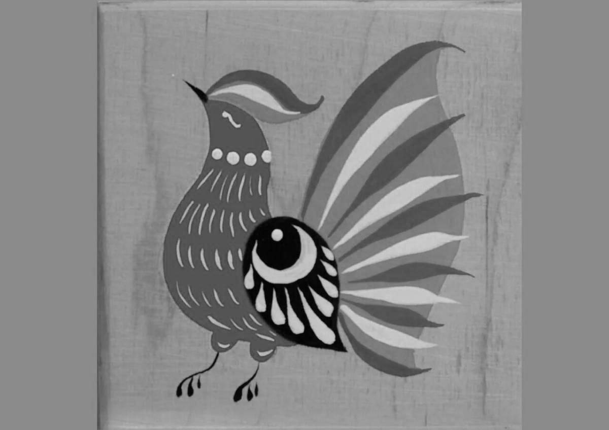 Glowing gorodets bird coloring page