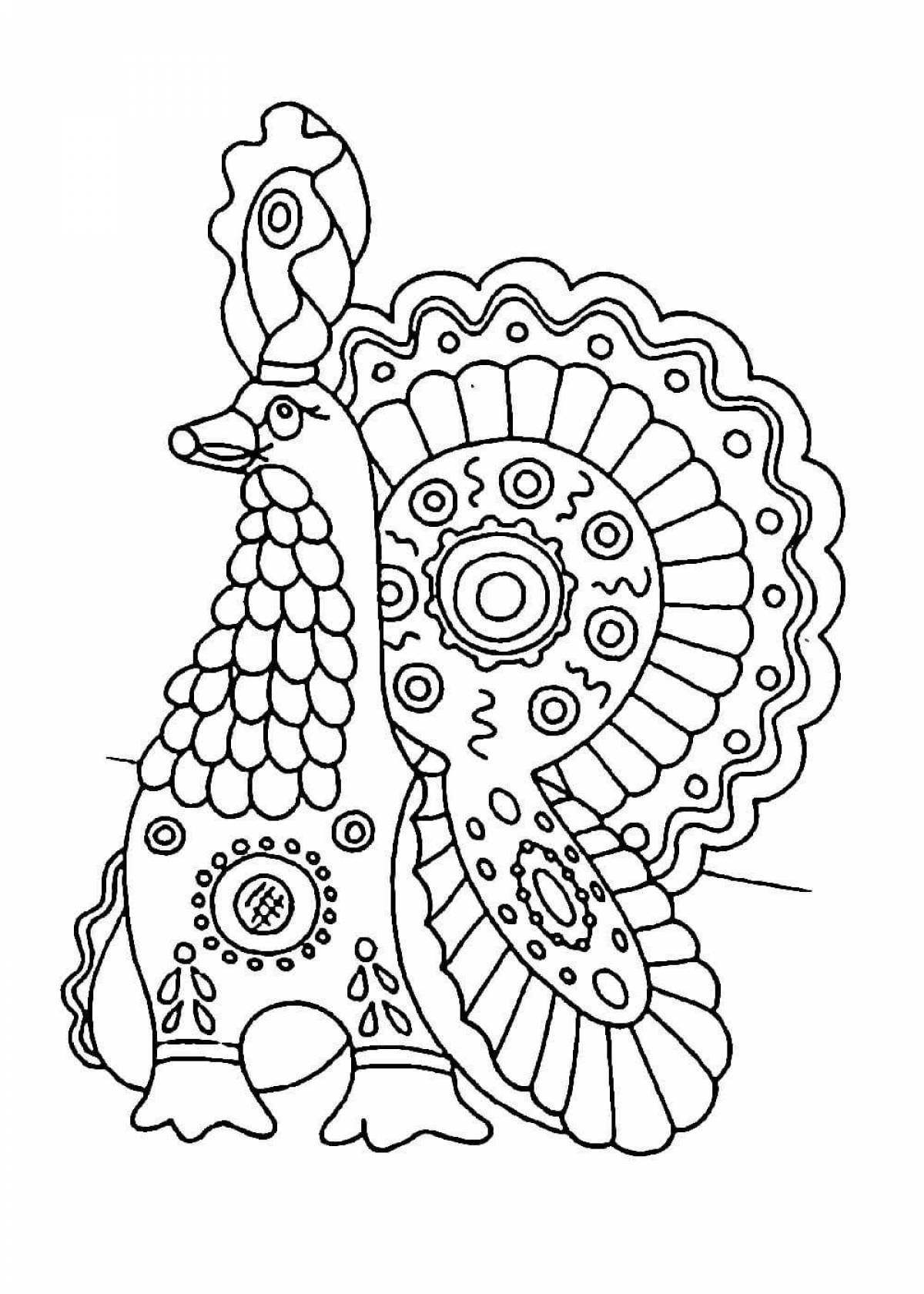 Coloring page charming dymkovo birds