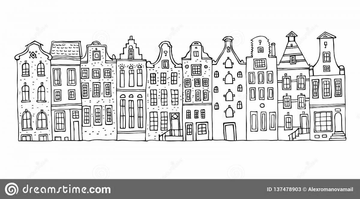 Coloring page joyful facade of the house