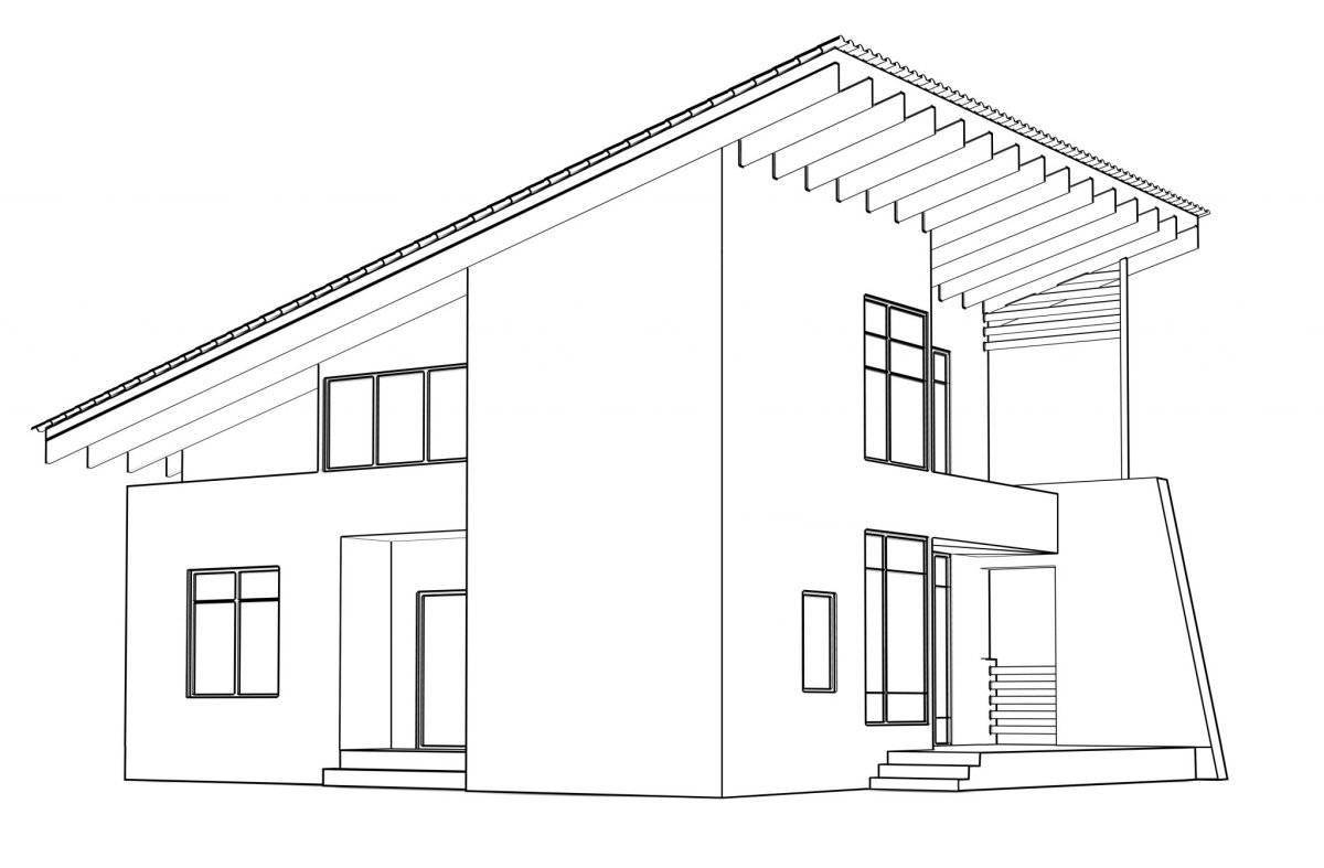 Intricate house facade coloring page