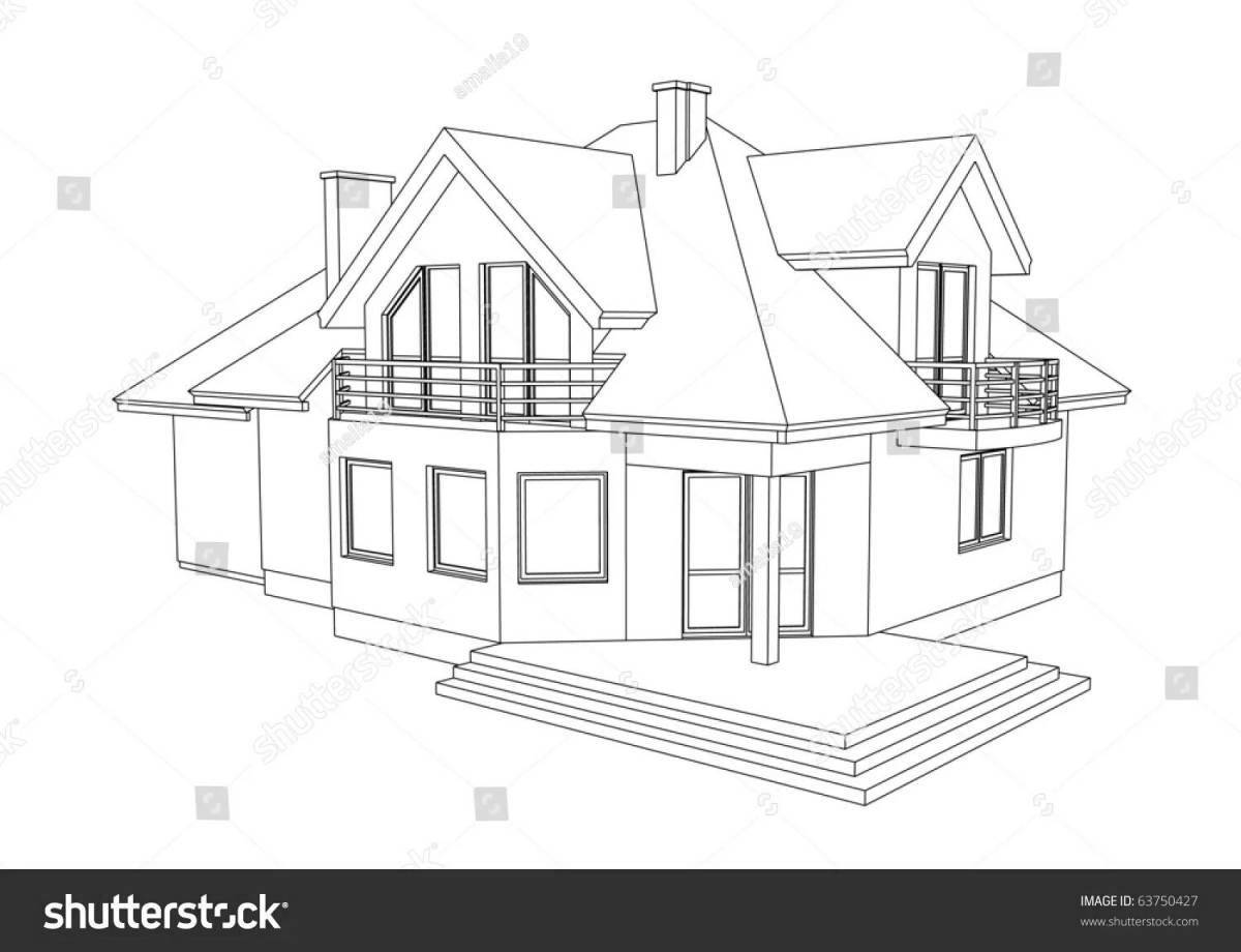 Coloring page facade of a richly decorated house