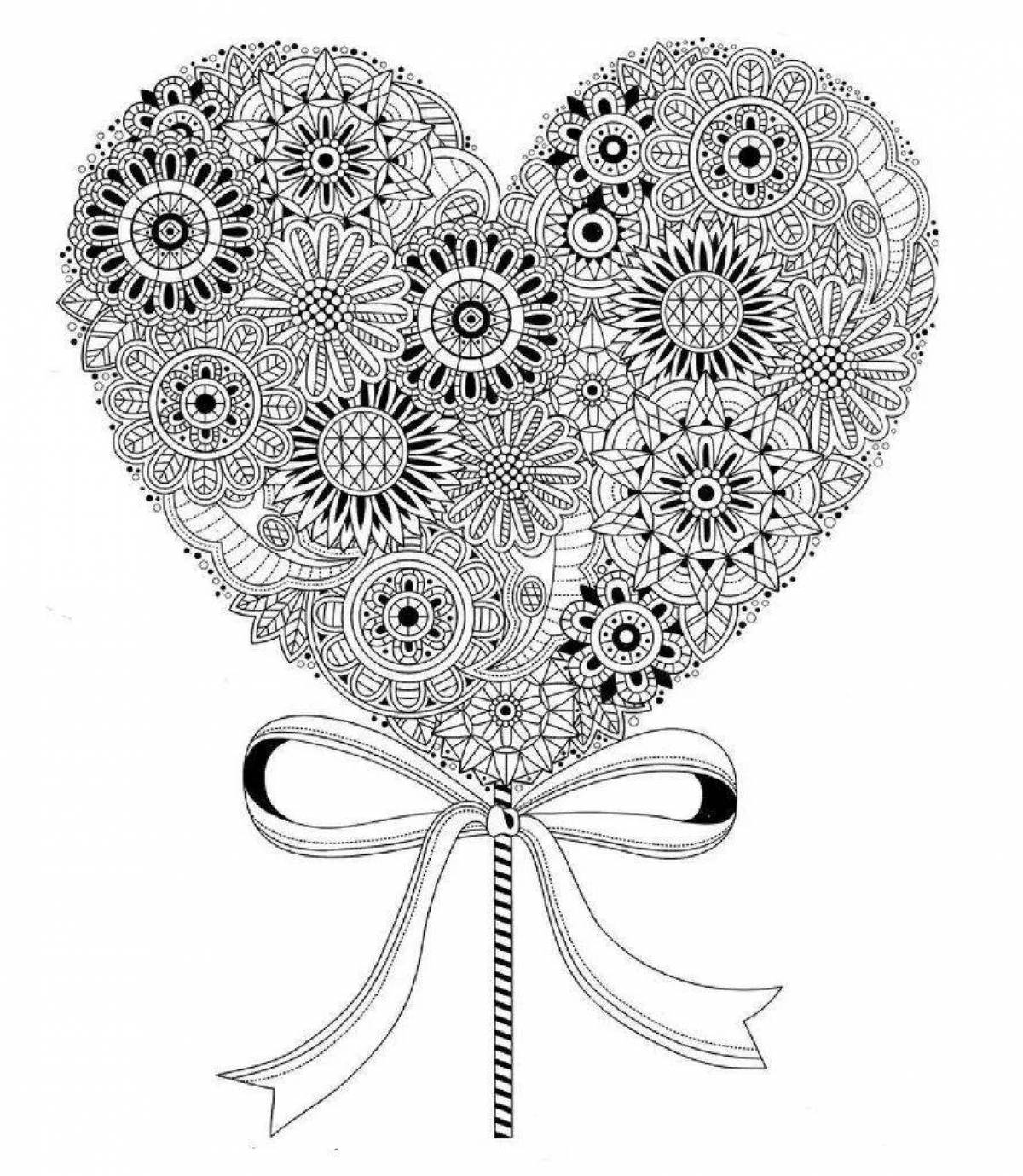 Gorgeous intricate heart coloring page