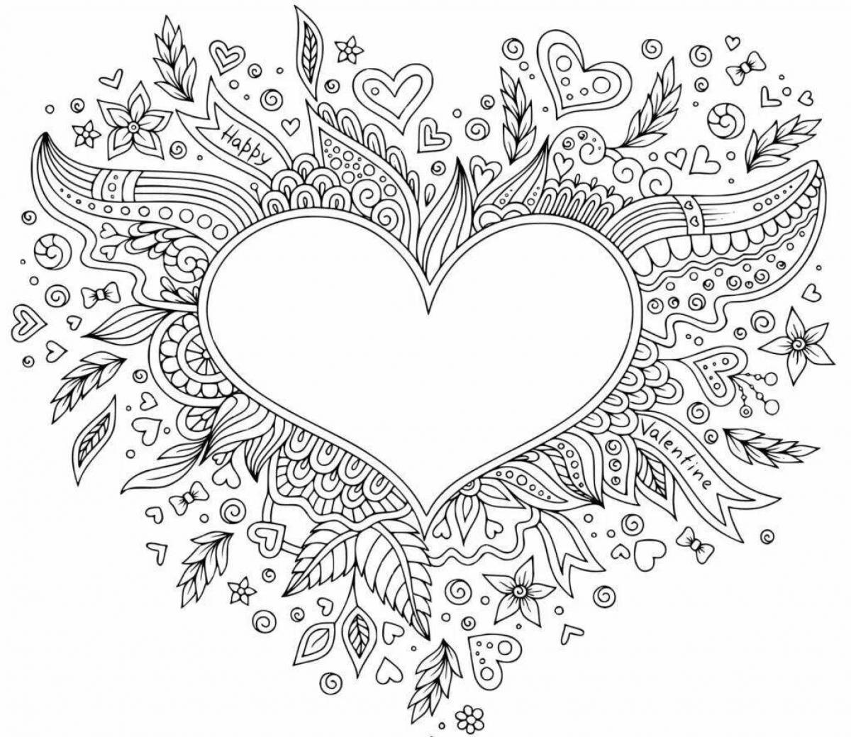 Intriguing complex heart coloring page