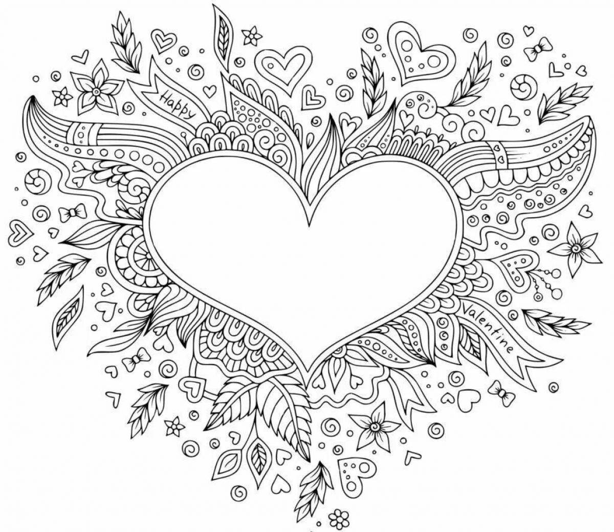 Intriguing complex heart coloring page