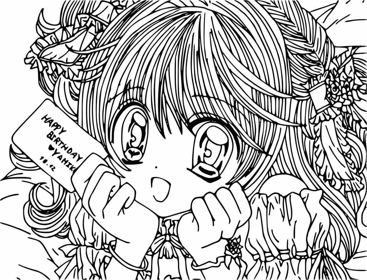 Playful anime girl coloring book