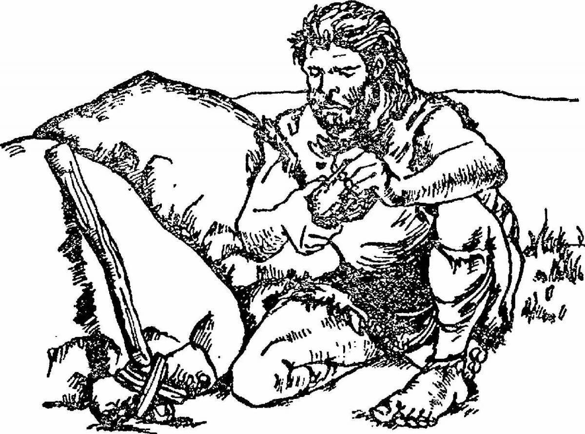 Colorful stone age coloring page