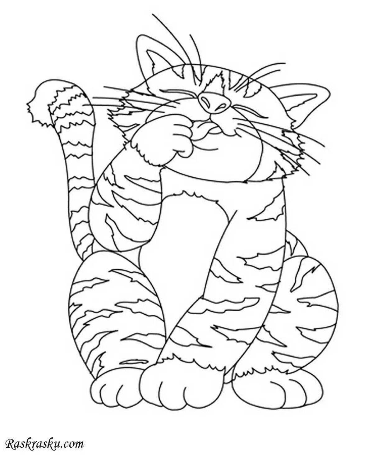 Coloring book of a funny tabby kitten