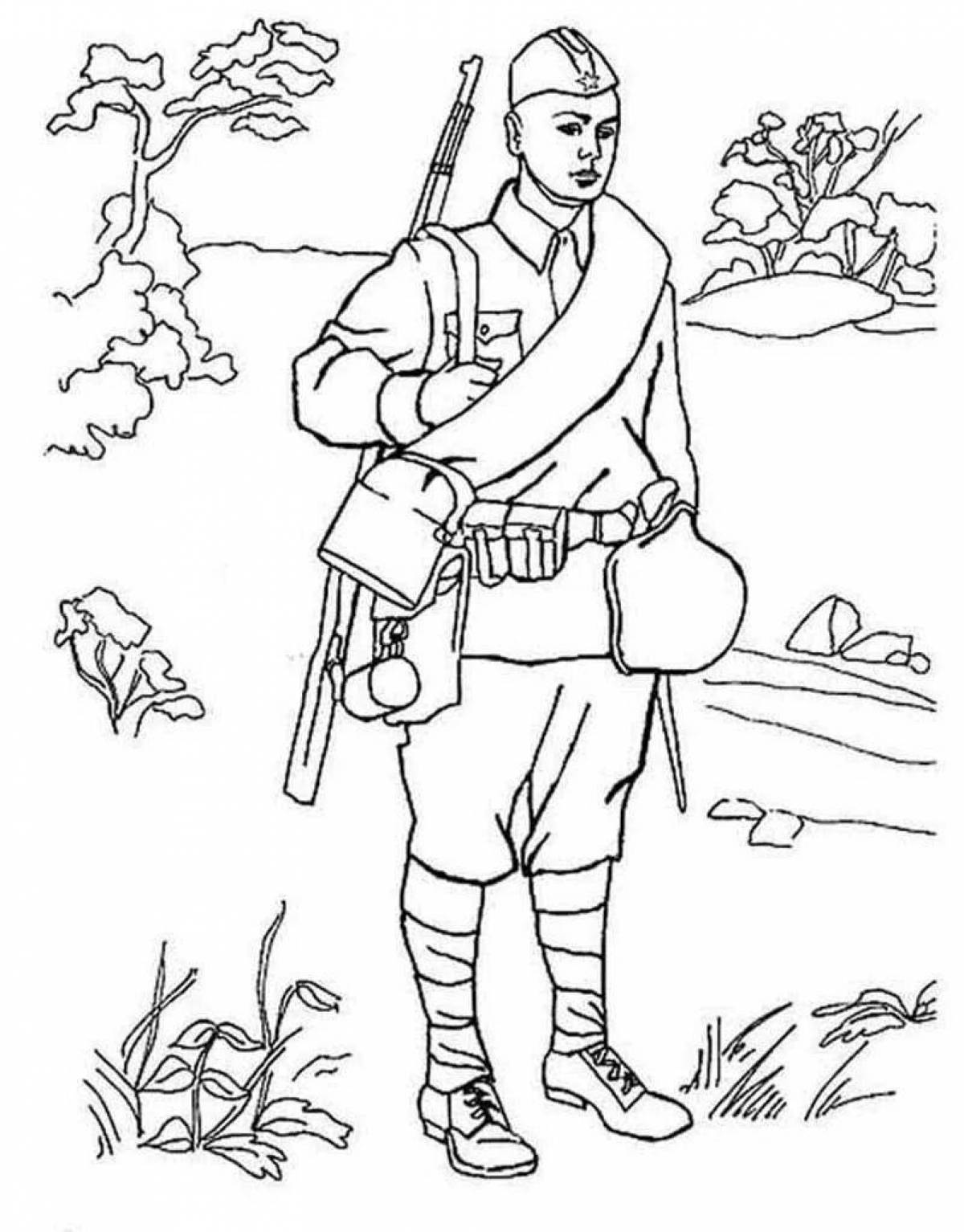 Coloring book fighting soldier of the ussr