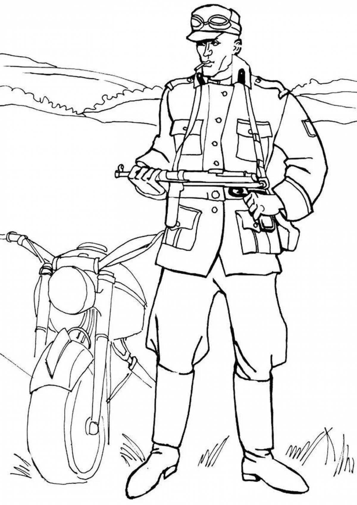 Coloring dashing soldier of the ussr