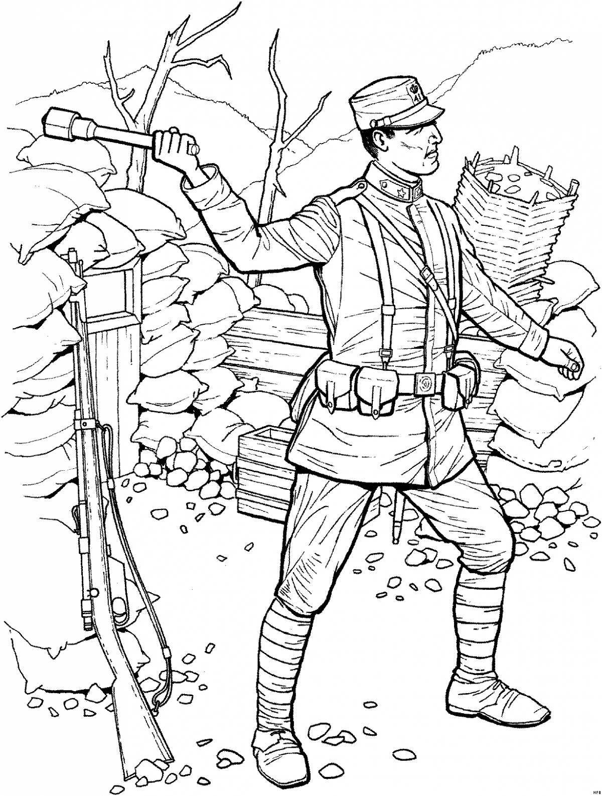 Coloring page graceful ussr soldier