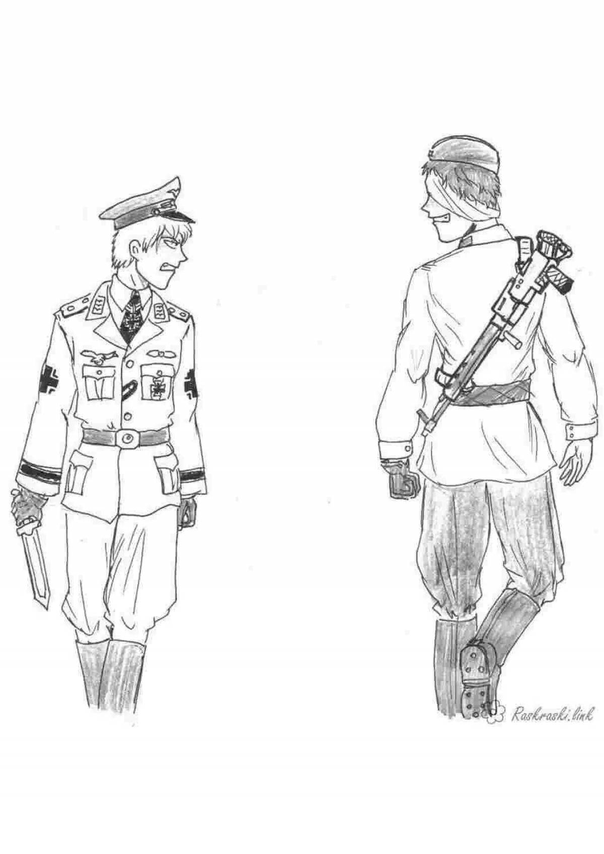 Coloring page imposing ussr soldier