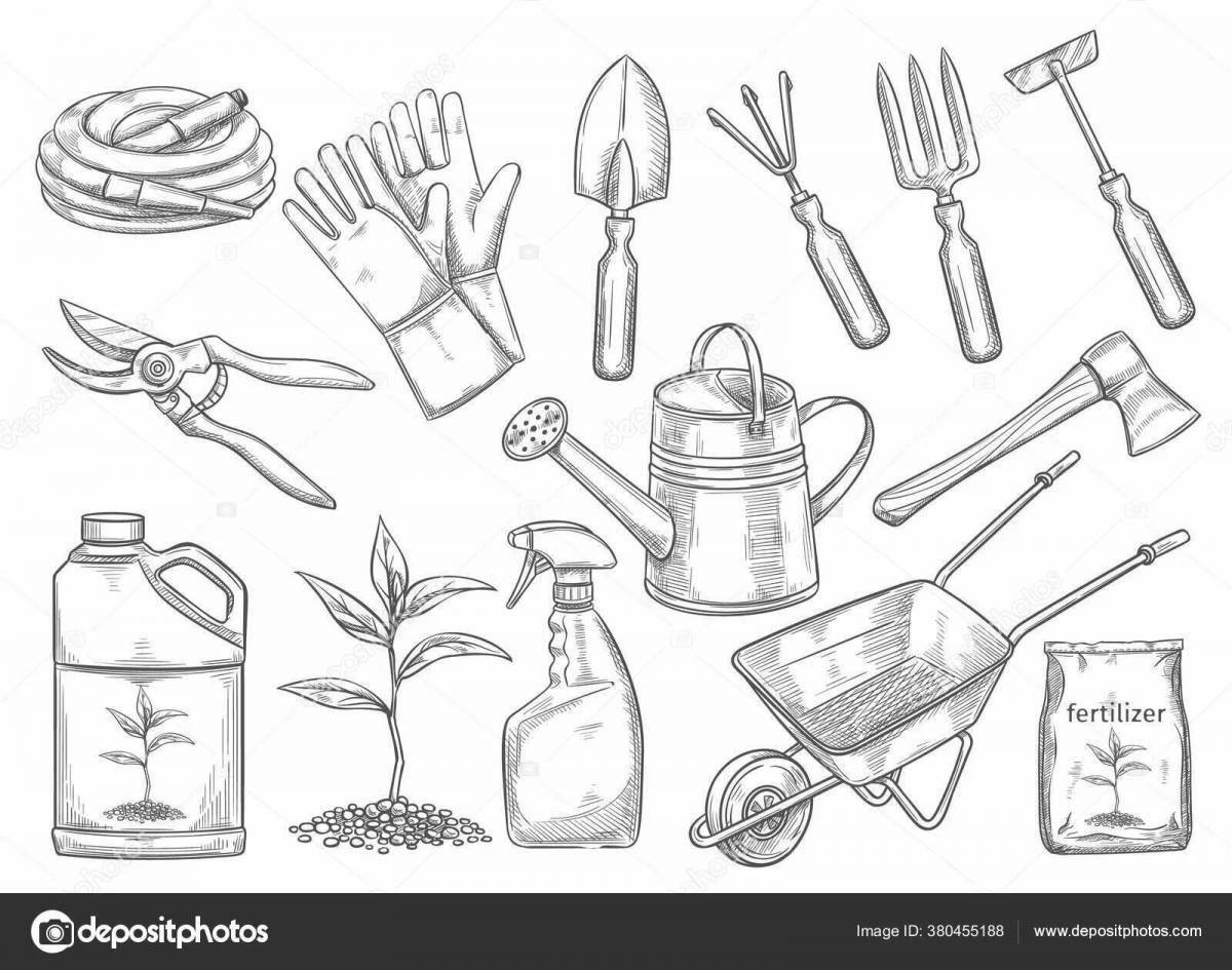 Coloring page fascinating garden tools