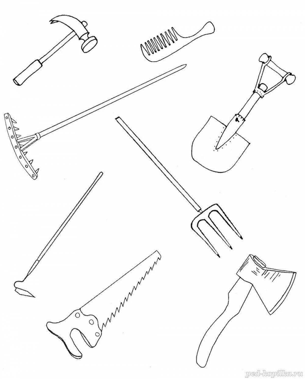 Fancy garden tools coloring book