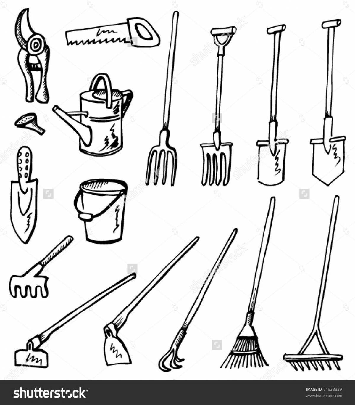 Раскраска игривый садовый инвентарь