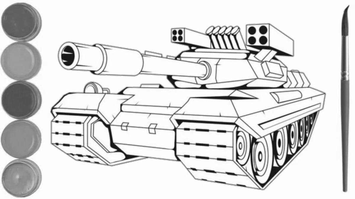 Красочно детализированная страница-раскраска «терминатор-танк»