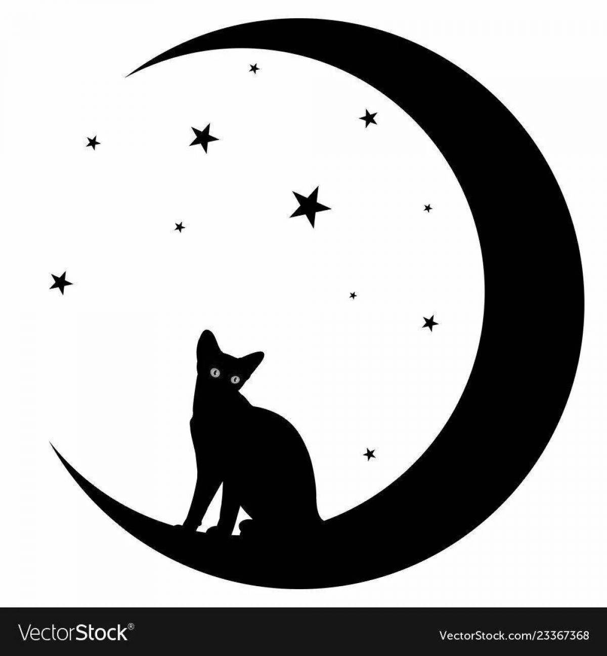 Мечтательная раскраска лунная кошка