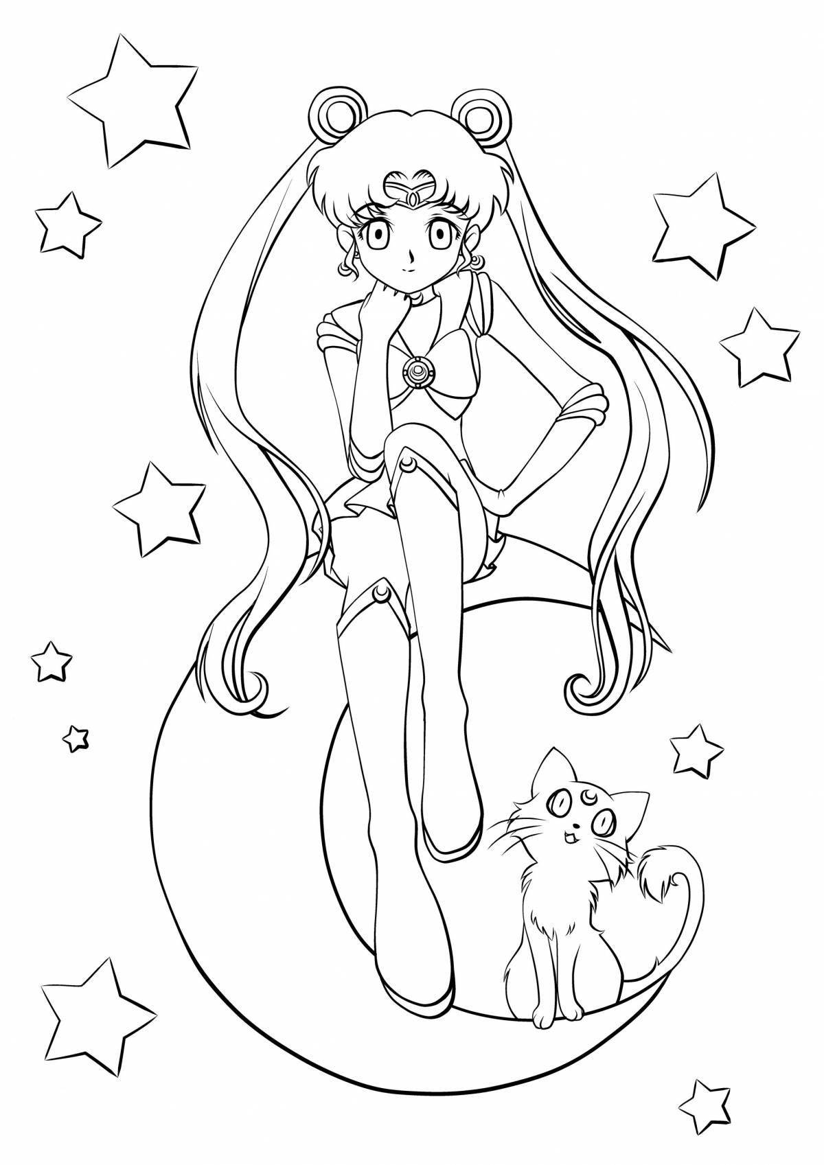 Fairy tale coloring moon cat