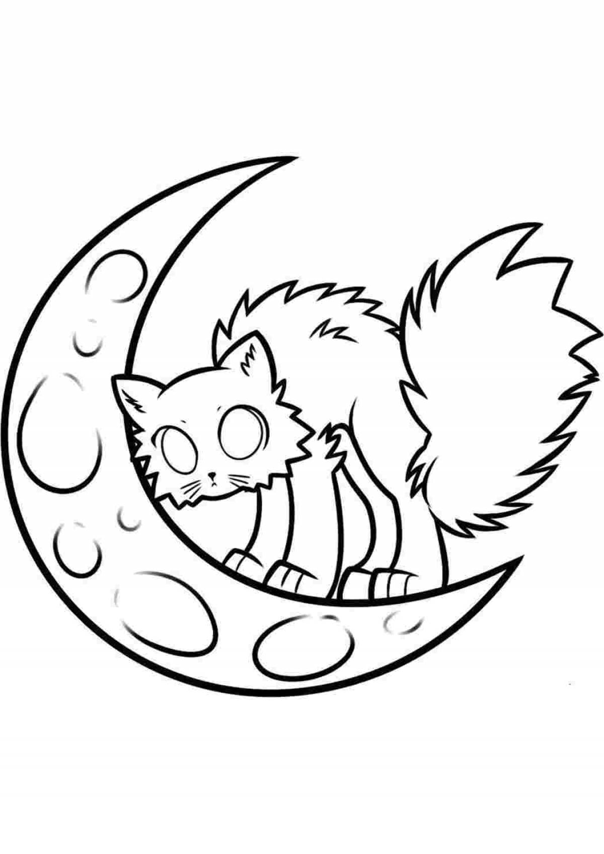 Буйная раскраска лунная кошка