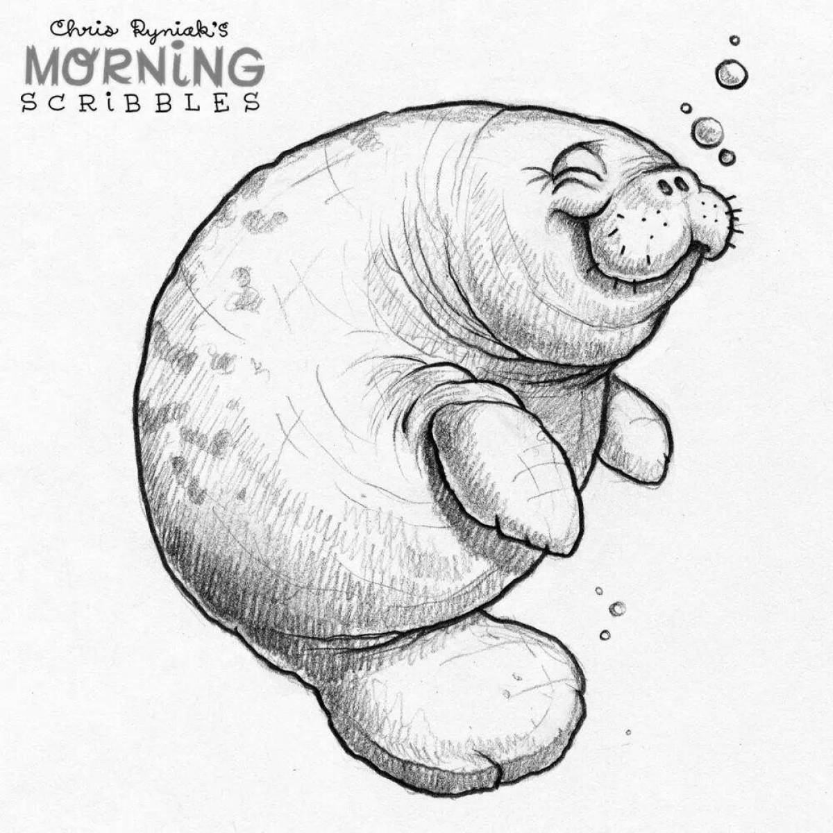 Glitter sea cow coloring page