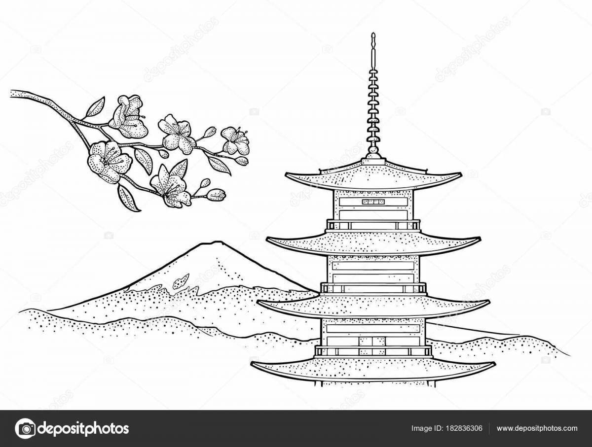 Раскраска Раскраска радостный японский дом